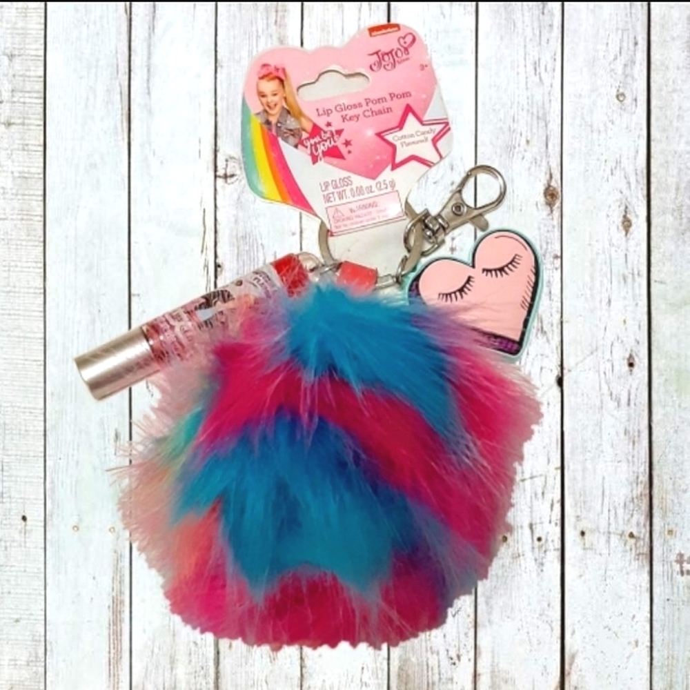 JoJo Siwa Pink Ombre Fur Pom Key Chain + Lip Gloss